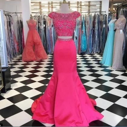 2018 Pink Two Pieces Prom Dresses C..