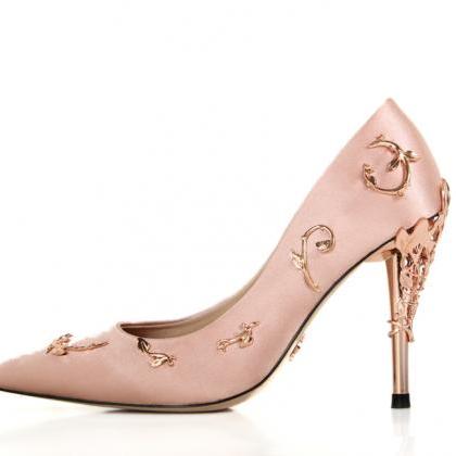 pink satin heels wedding