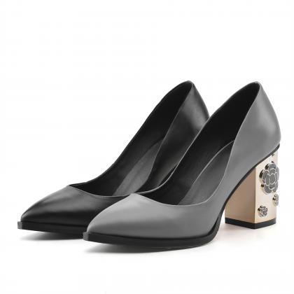 Grey Faux Leather Pointed-Toe Flora..