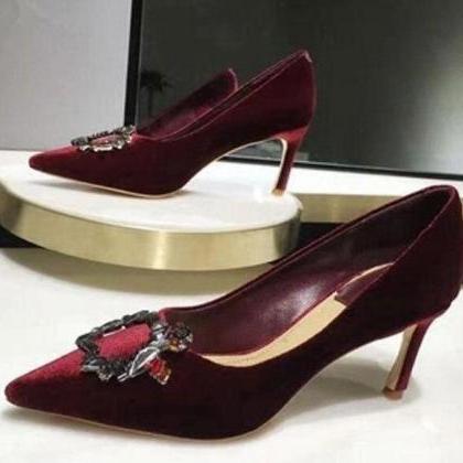 Burgundy velvet wedding online shoes