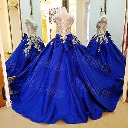 Luxury Royal Blue Ball Gown Prom Dr..