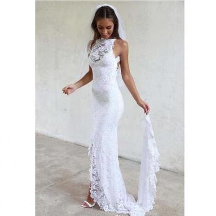 Hi Lo Short Front High Back Lace Mermaid Backless Wedding Dresses
