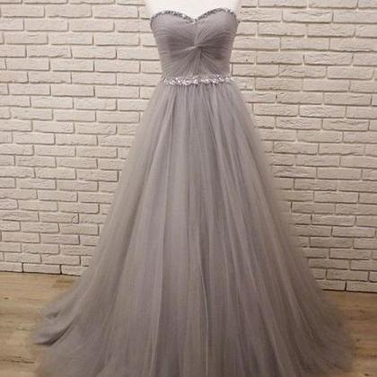 Gorgeous Silver-Gray Sweetheart Neck Split Beaded Tulle Long Prom Dress Evening Dress cc5457 main image 0