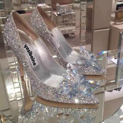 2019 In Stock Luxury Bling Sparkle Wedding Heels Women Pumps 7-9cm High Heels Wedding Bridal Shoes Pointed Toe High Heels