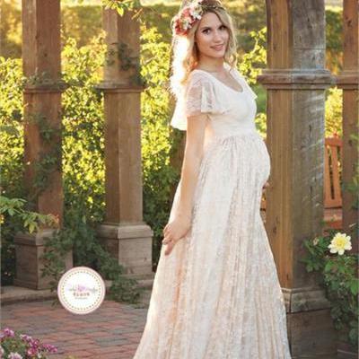 Maternity Photography Props Lace Dresses Off White Maternity Maxi Dress Mama Gown Large Size Pregnant Woman Dress