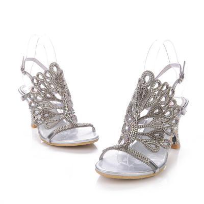 Silver Crystal Wedding High Heels Sandals - High Heel Party Shoes