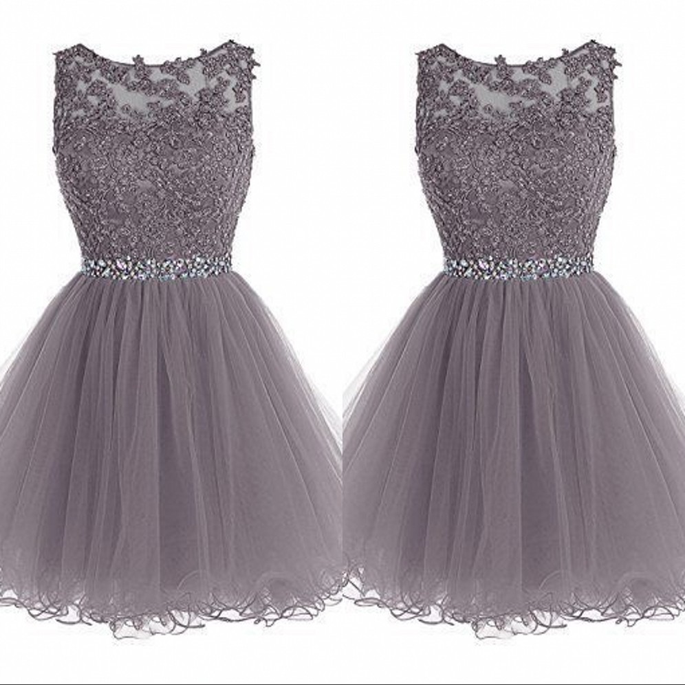 Scoop Lace Applique Crystal Beade Soft Tulle Short Homecoming Dresses Shining Short Cheap Organza Homecoming Dress Fast Shipping