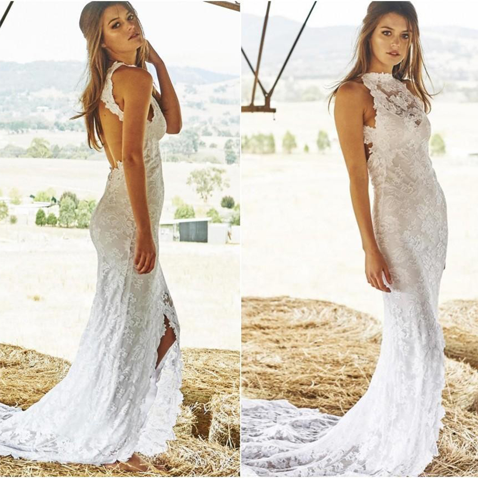 boho halter wedding dress