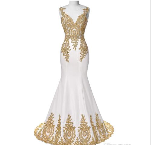 White and hotsell gold evening gown