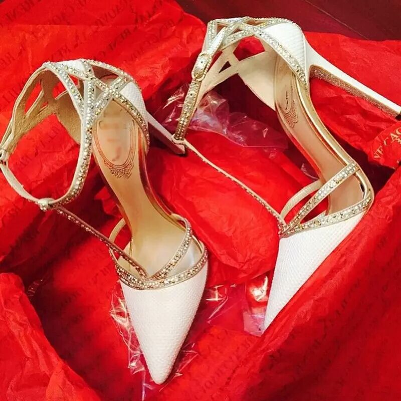 2019 In Stock Luxury Bling Sparkle Wedding Heels Women Pumps 10cm High Heels Wedding Bridal Shoes Pointed Toe High Heels