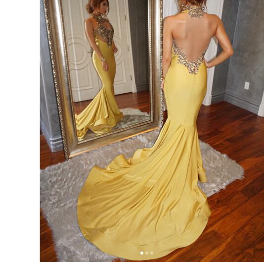 yellow satin evening gown