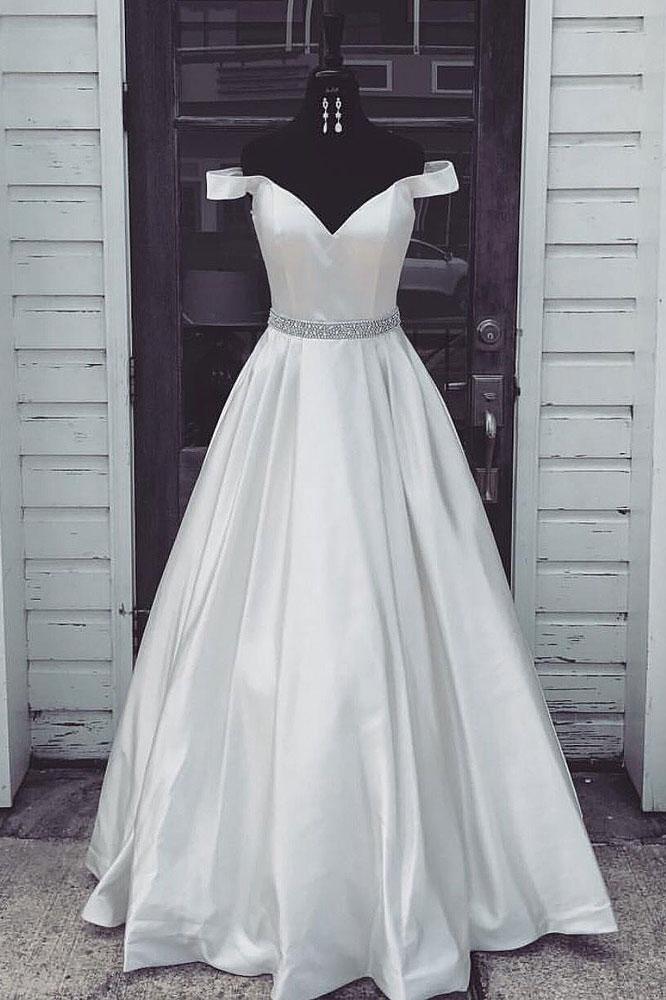 white off the shoulder evening gown