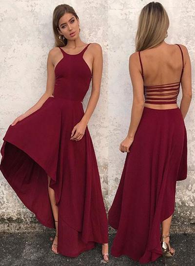 burgundy dress high low