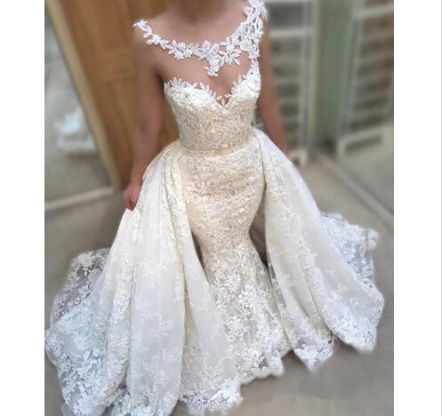 wedding dress with attached train