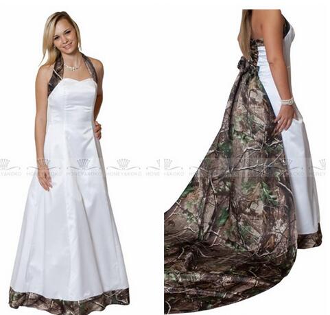 Halter Camo A Line Wedding Dresses Camouflage Real Tree Bridal