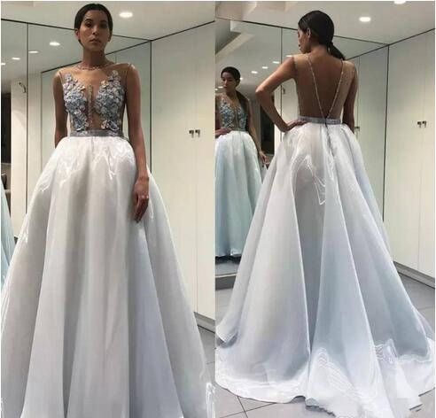 New Arrival Illusion Top Ball Gown Wedding Gowns Sheer Jewel Neck
