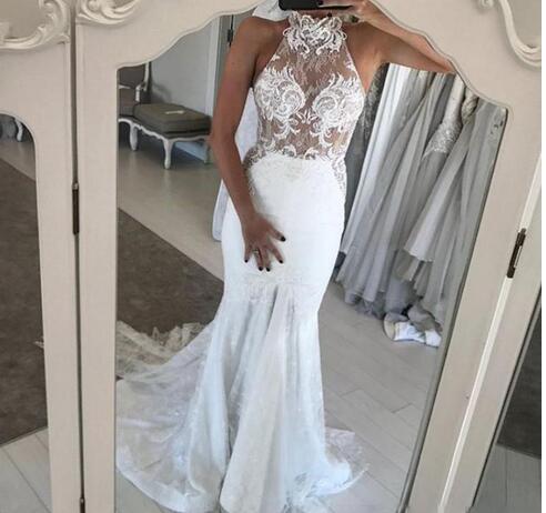 illusion lace mermaid wedding dress