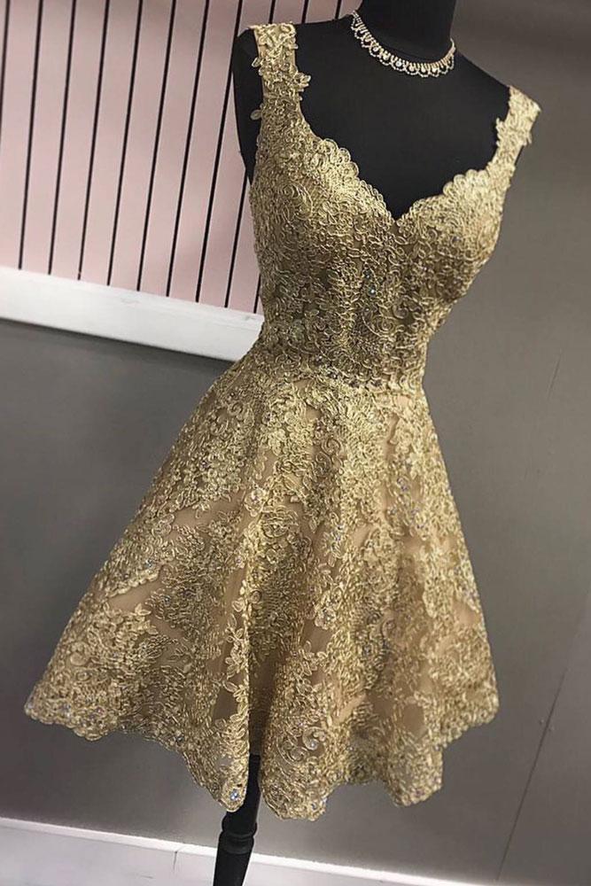 gold homecoming dress short fitted