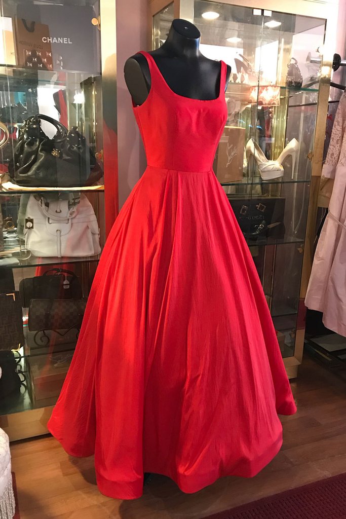 red tea length formal dress