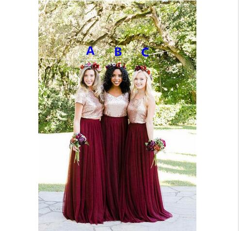 2018 Burgundy Bridesmaid Dresses Rose Gold Sequins Mix And Match