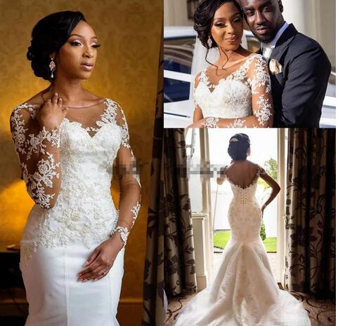 Plus Size Mermaid Wedding Dress 2018 African Black Girls Sheer