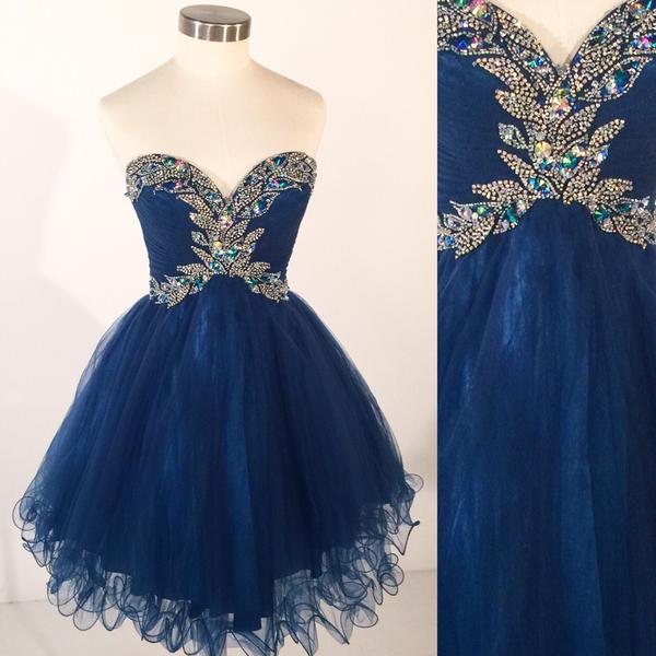 2016 A Line Tulle Mini Short Homecoming Dresses Sweetheart Beaded ...
