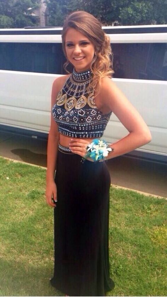 Mermaid Evening Dresses Two Pieces Crystals Prom Dress Sexy
