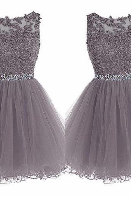 Scoop Lace Applique Crystal Beade Soft Tulle Short Homecoming Dresses Shining Short Cheap Organza Homecoming Dress Fast Shipping