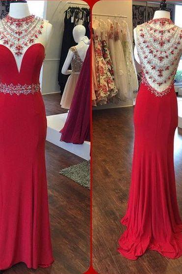 Charming High Neck Mermaid Prom Dresses Sexy Beading Crystal Sheer Neck robe de soiree Party Gowns