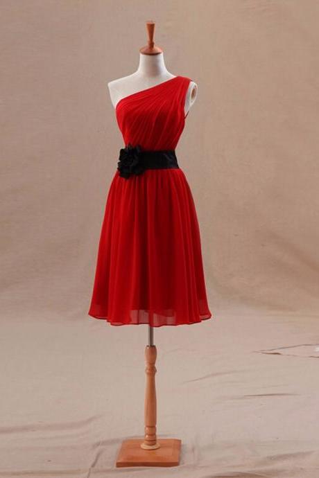 Red Chiffon Short Bridesmaid Dresses 2020 One Shoulder Sleeveless robe demoiselle d'honneur vestidos de madrinha Real Pictures