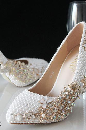 2019 In Stock Sparkle Wedding Heels Women Pumps 10 cm High Heels Wedding Bridal Shoes Crystals Lace Pointed Toe High Heels