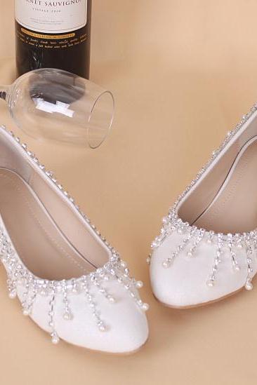 Pearl and Crystal Embellished Ballerina Bridal Shoes 