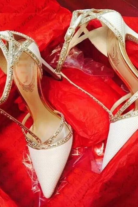 2019 In Stock Luxury Bling Sparkle Wedding Heels Women Pumps 10cm High Heels Wedding Bridal Shoes Pointed Toe High Heels
