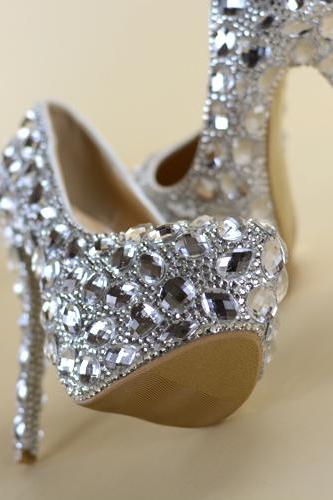 2019 In Stock Luxury Bling Sparkle Wedding Heels Women Pumps 8cm High Heels Wedding Bridal Shoes Pointed Toe High Heels