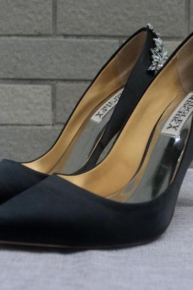 new arrival bridal shoes black genuine leather wedding shoes heels silk pump shoes for wedding prom evening