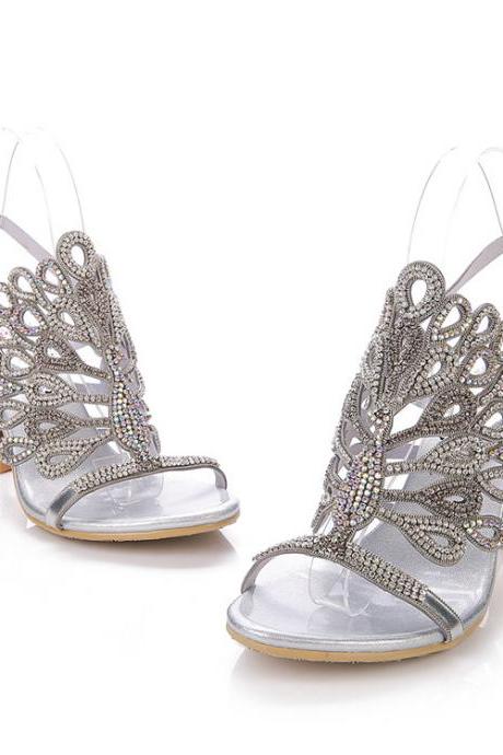Silver Crystal Wedding High Heels Sandals - High Heel Party Shoes