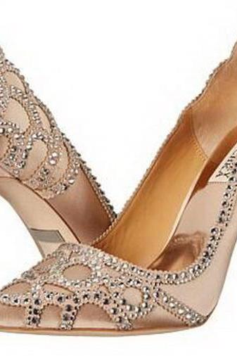 crystals beaded wedding shoes pointed toe Heel silk bridal shoes with crystal beaded Genuine Leathers shoes for wedding/evening/prom