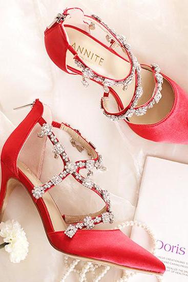 Crystal Beaded Bridal Wedding Shoes Ivory/black/red Shoes For Wedding Bridesmaids Prom Party Evening Shoes Pumps Heels