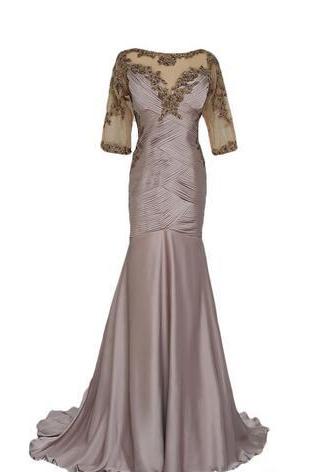 Evening Dresses 2020 Lace Sheer Mother of the Bride/Groom Dresses Formal Arabic Evening Gowns with Long Sleeves