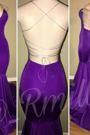2018 Sexy V Neck Halter Velvet Purple Mermaid Prom Dresses Sleeveless Criss Cross Straps Evening Dresses Formal Women Pageant Gowns