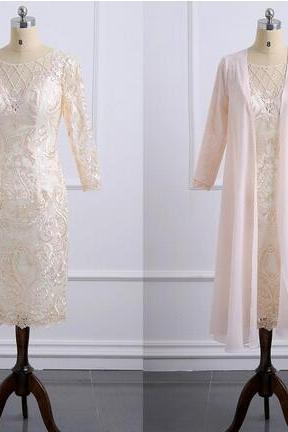  Lace Knee-Length Mother Of The Bride Dresses With Jacket Plus Size Long Sleeve Wedding Guest Dress Formal Evening Gowns