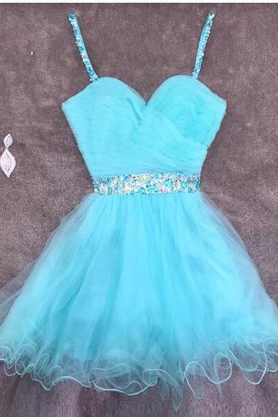 2020 Turquoise A Line Organza Mini Short Homecoming Dresses Sweetheart Beaded Crystals Embellished Cocktail Prom Party Gowns