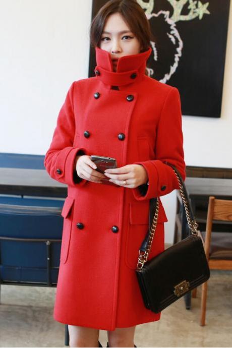2016 Autumn/Winter Women's Red Outerwear women winter woolen Coats