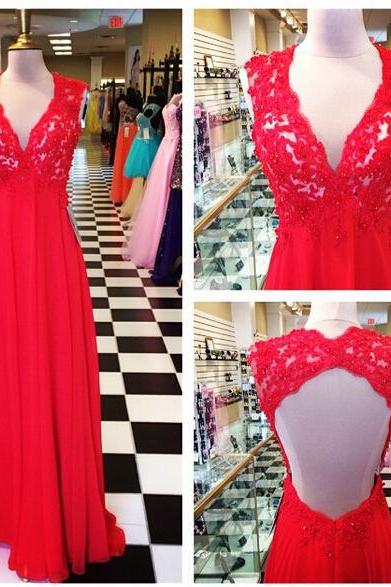2020 A Line Red Chiffon Prom Dresses V Neck Keyhole Back Sleeveless Evening Party Dresses Gowns Vestidos