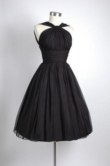 1950S Vintage A Line Black Prom Dress Crew Neck Sleevless Mini Short Homecoming Party Dress Gowns