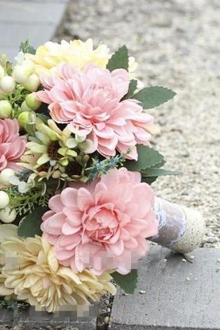 Handmade Flowers Colorful Pink Wedding Bouquet Bridal Bouquets
