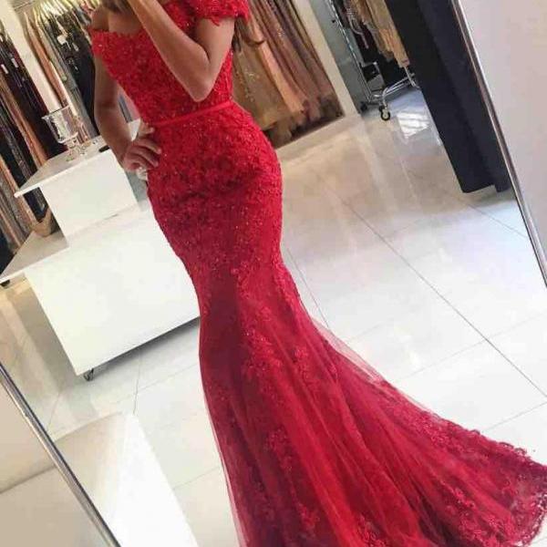 Red Lace Mermaid Prom Dresses Sexy Off The Shoulder Robes De Bal Shop Online China Formal Evening Gowns Party Dress