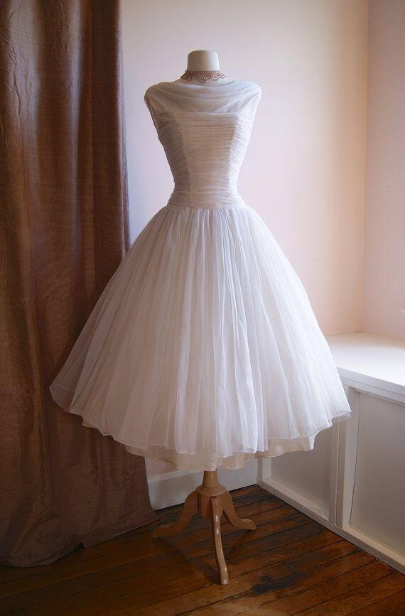 New Vintage 1950s Wedding Dresses O Neckline Sleeveless Tea Length