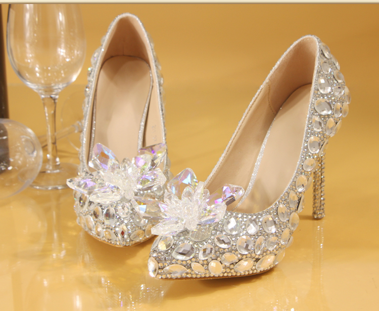 2019 In Stock Sparkle Women Pumps 10 Cm High Heels Wedding Bridal Shoes ...