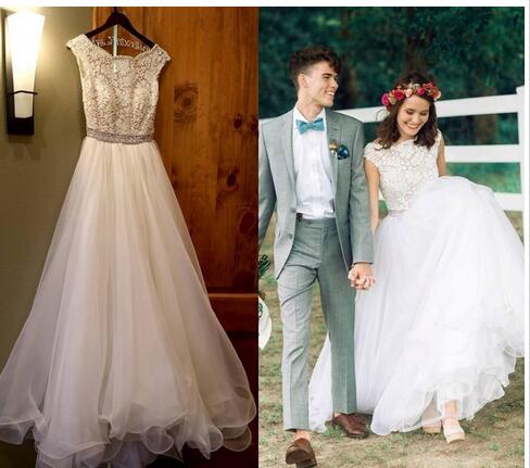 Bateau Neck Country Garden Wedding Dresses A Line Delicate Lace